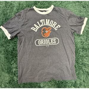 Majestic Baltimore Orioles MLB Ringer T-Shirt Men's L Gray White Orange Licensed